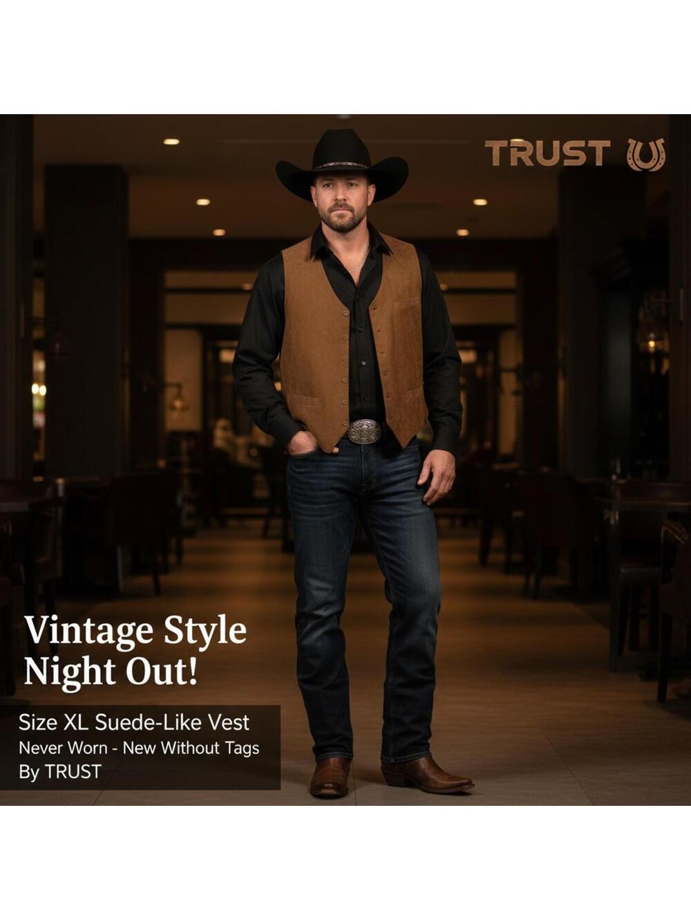 Men's Vintage Style XL Suede-Like Brown Vest